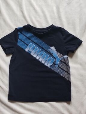 Puma Boys Navy and Light Blue Diagonal Logo Tee